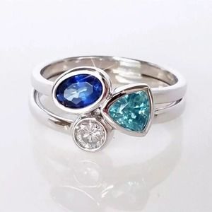 Ring Silver SIZE 8 Blue Clear CZ Multicolored